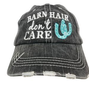 Katydid Trucker Hat Gray Barn Hair Dont Care Distressed Embroidered Horseshoes l